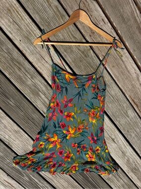 Floral Slip Dress in Teal with Pink & Yellow Flowers